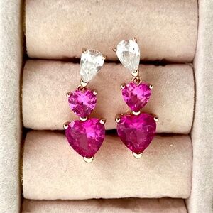 Pink heart dangle earrings with rose gold plated 925 sterling silver
